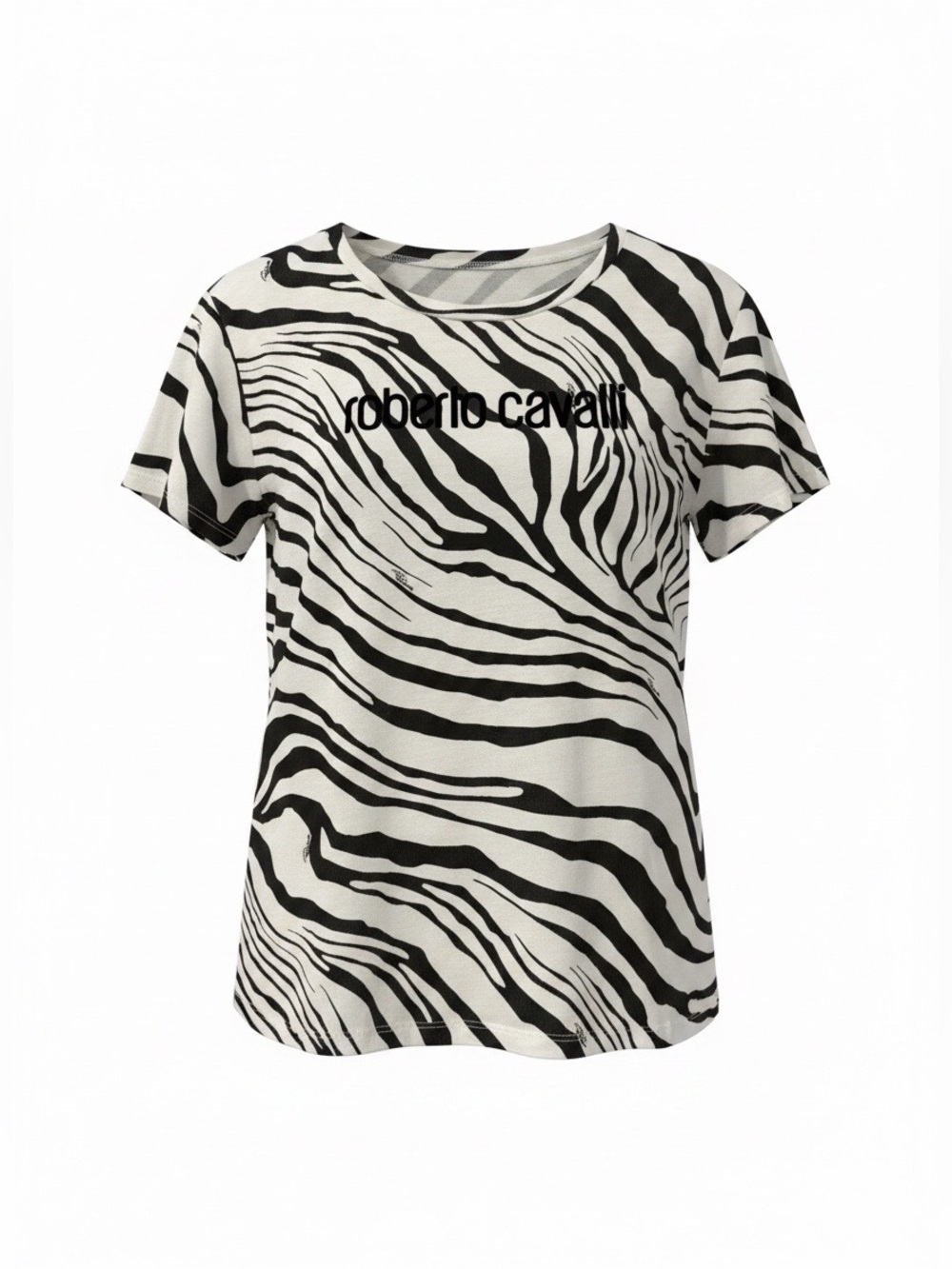 Roberto Cavalli Black & White Zebra-Stripe Logo Tee New